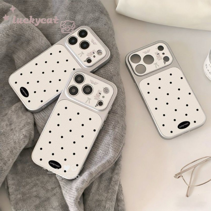 Ins Dots Bow Miffy Rabbit Leather Phone Case cho iPhone 17 16 15 14 13 12 11 Pro Max X Xr Xs Max