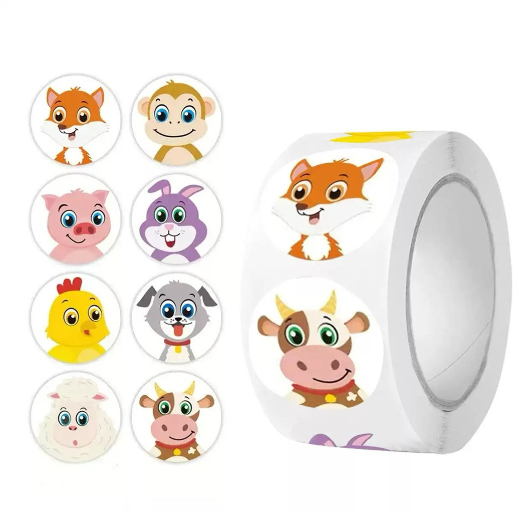 Roll of Cute Animal Stickers – Reward Stickers for Children, Notebook Decoration, Gift Packaging (50