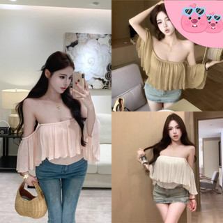 🎀bearbra🎀Áo ống một vai gợi cảm mùa hè dệt kim ngắn tay mỏng-