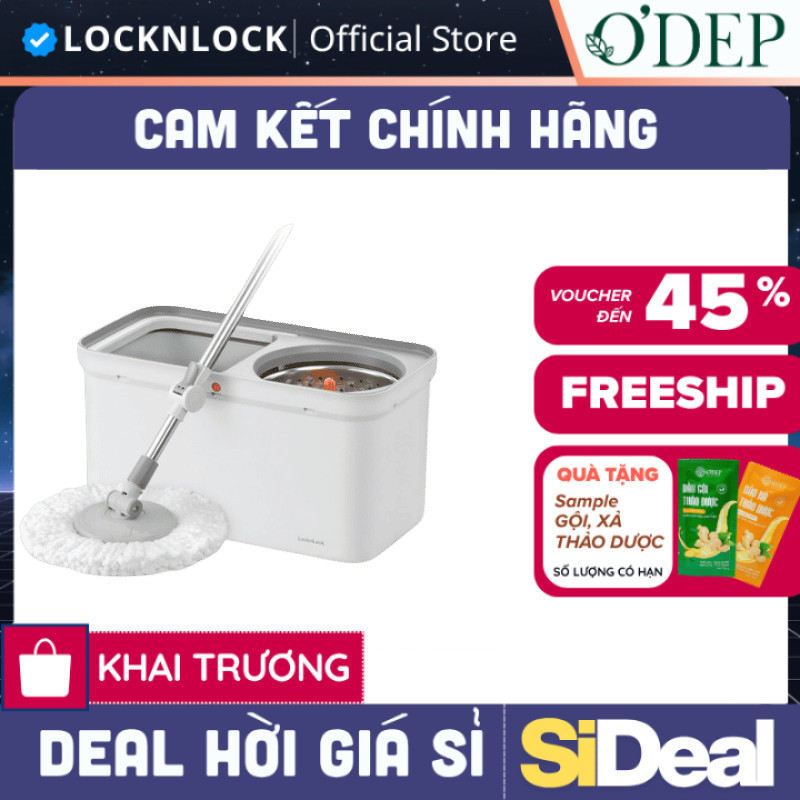 Bộ cây lau nhà LocknLock Chính hãng, xoay 360 màu xám ETM440GRY - SIDEAL SIL