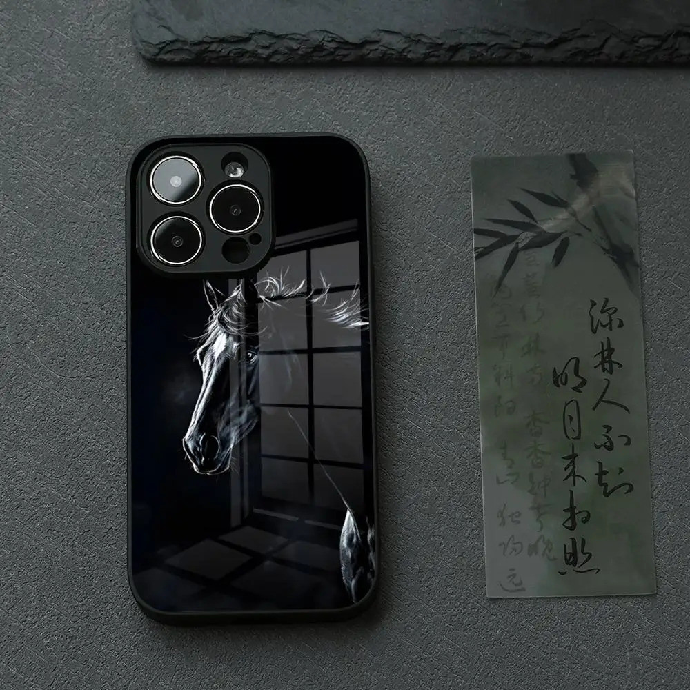 BK-2 Dark Horse Animal Phone Case Cho IPhone 17 16 14 Pro 15 13 12 Max 11 XR Luxury Glass Cove