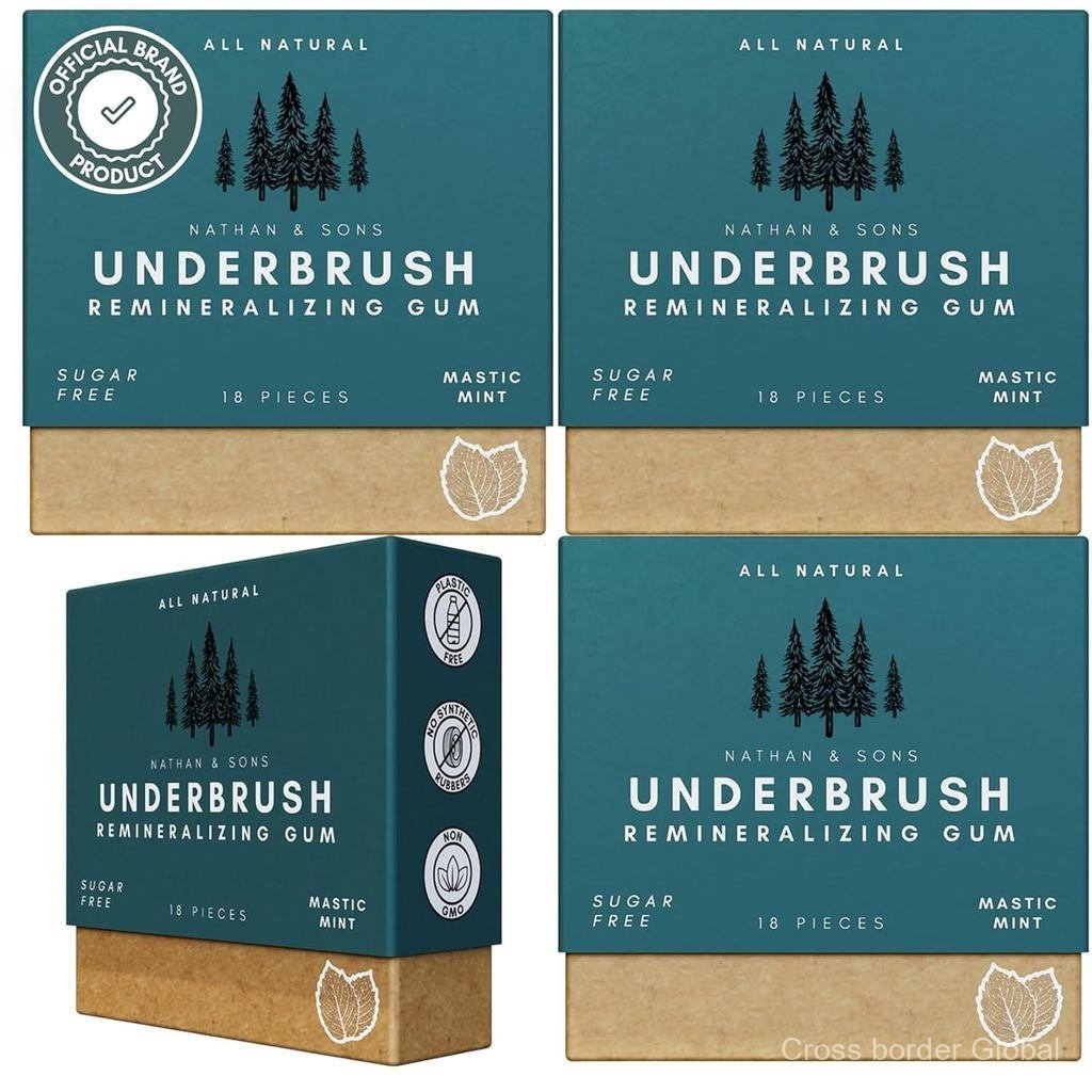 Kẹo cao su nhai Underbrush Nathan and Sons – Kẹo cao su bạc hà không đường với Xylitol & Hỗn hợp dựa