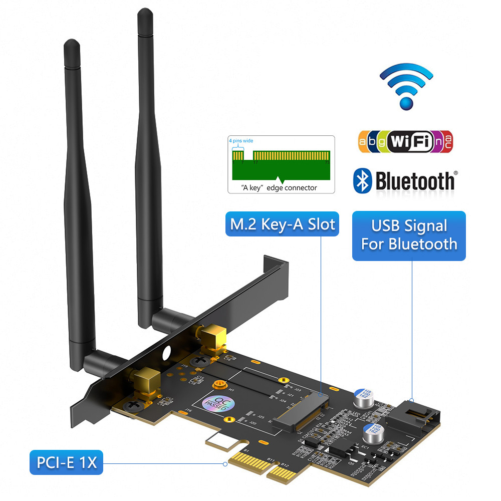JMT M.2 NGFF A + E Key Sang PCI-E X1 2.4GHz / 5GHz Dual Band Adapter Card 5.4 Bluetooth Tương Thích 