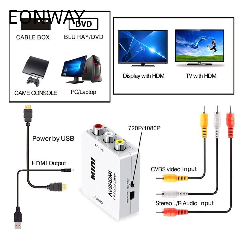 Bộ chuyển đổi âm thanh Video EONWAY, Hộp cân mini cắm và chạy đầu ra HD 1080P, Bộ chuyển đổi màn hìn