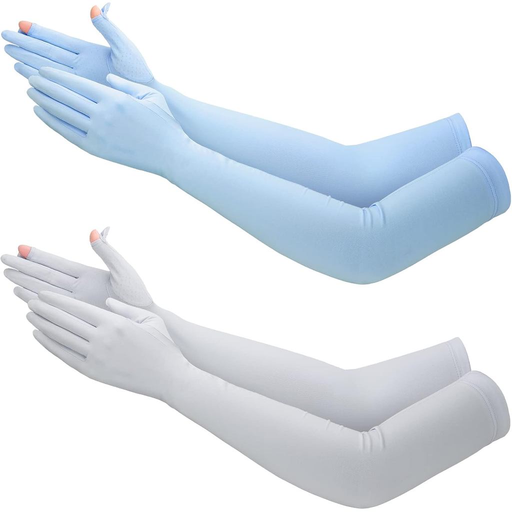 Jecery 2 Pairs UV Long Sun Gloves Women's Sunblock Driving Gloves Non Slip Full Finger Arm Sun Prote