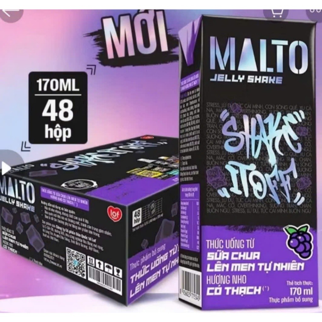 [HSD Tháng 6/2026] Sữa chua lên men tự nhiên MALTO Jelly Shake Shake It Off hương nho có thạch thùng