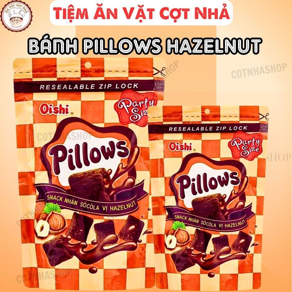 5 Gói Lớn 80g Bánh Pillows Oishi Nhân SOCOLA Vị Hazelnut , Snack Nhân Oishi Ăn Vặt bimbim oishi