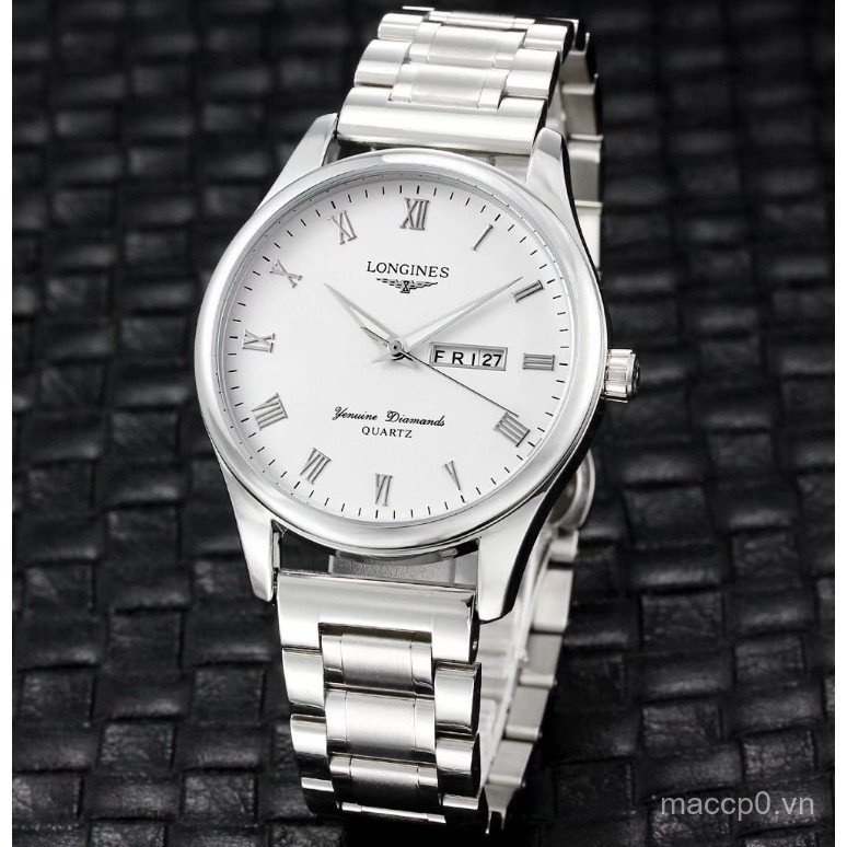 LONGINES LONGINES Đồng hồ nam đơn giản Đồng hồ Thụy Sĩ Mặt số màu trắng Vỏ thép không gỉ Dây đeo bằn