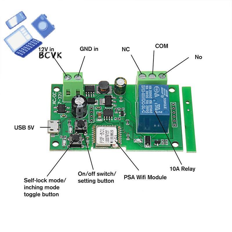 [BCVK] Dụng cụ mở cổng WIFI 12V cho Alexa Home iOS hoặc Android APP EWeLink Control tốt