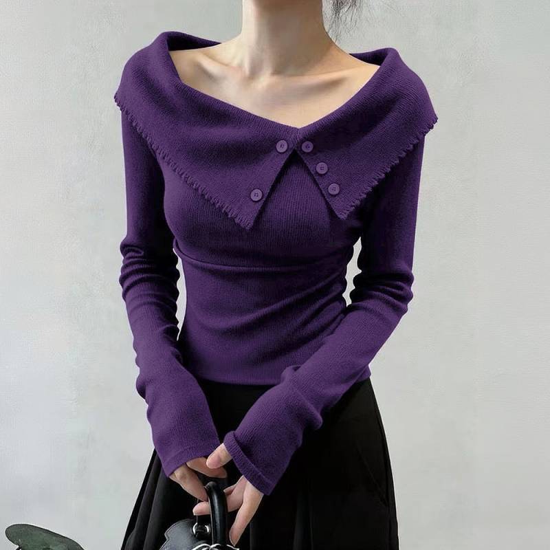 Autumn and Winter New High-End Wear Unique Beautiful Slim Dignified Sense of Design off-Shoulder Kni