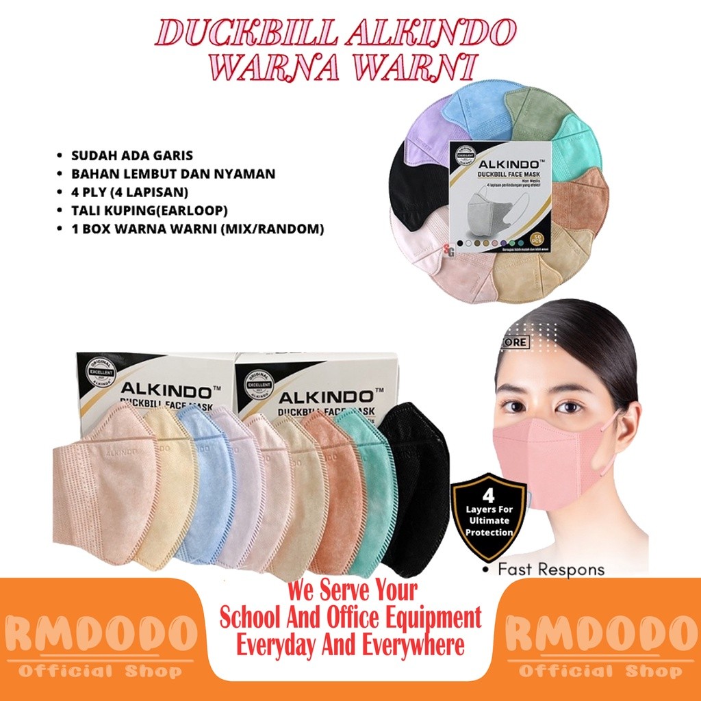 Mặt nạ mỏ vịt Alkindo 4Ply hỗn hợp màu sắc, bộ 50 chiếc