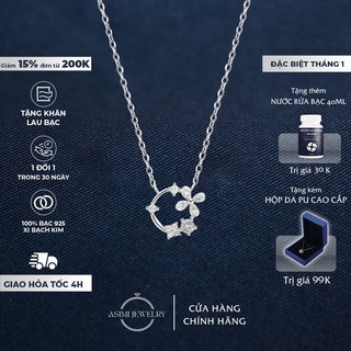  Dây chuyền bạc nữ vòng tròn cỏ Asimi vòng cổ bạc Ý S925 đính mặt cỏ 4 lá Eternal Bloom DC60 