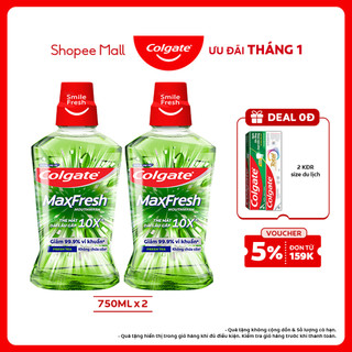  Bộ 2 nước súc miệng Colgate Maxfresh the mát dài lâu gấp 10X - diệt 99,9% vi khuẩn - 750ML 