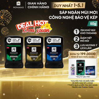  Sáp ngăn mùi cho nam Romano 50g - Khử mùi 72H lưu hương Ý dài lâu 