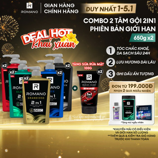  Combo 2 Tắm gội cho nam 2 trong 1 Romano Attitude Gentleman Force Classic 2in1  650g x 2  