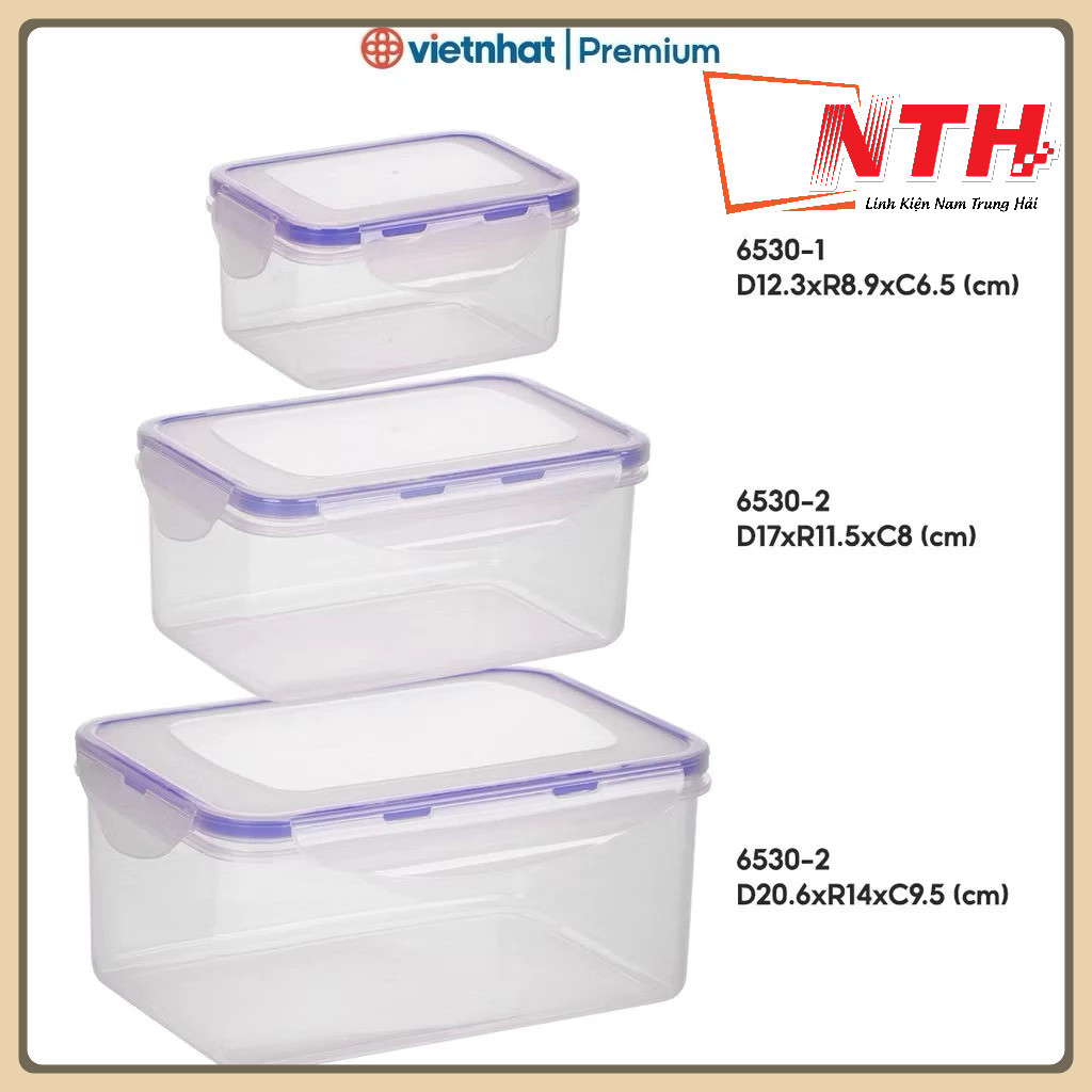 Bộ 3 Hộp Thực Phẩm 6530 Việt Nhật Chữ Nhật, Tiện ích, Bảo Quản Thực Phẩm Tủ Lạnh