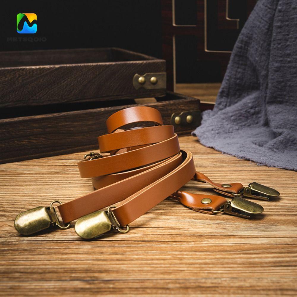 NEXUSBEAM Suspenders Dành Cho Nam, Dây Da Đen 1.5cm, Phong Cách Retro Anh Quốc
