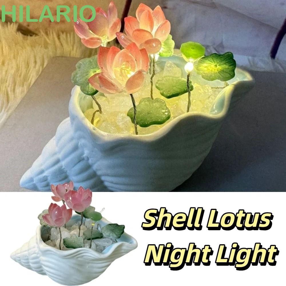 HILARIO Sea Shell Glass Lotus, Lotus Design Sea Shell Shape Đèn ngủ nhỏ, Mặt hàng thủ công Kích thướ