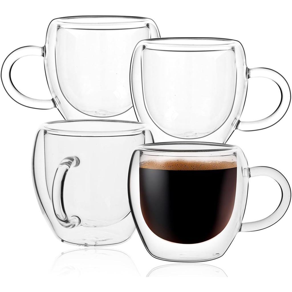 Bộ 4 cốc Espresso có tay cầm, Cốc cà phê Expresso 2,5oz, Kính bắn Expresso nhỏ, Cốc Espresso cách nh