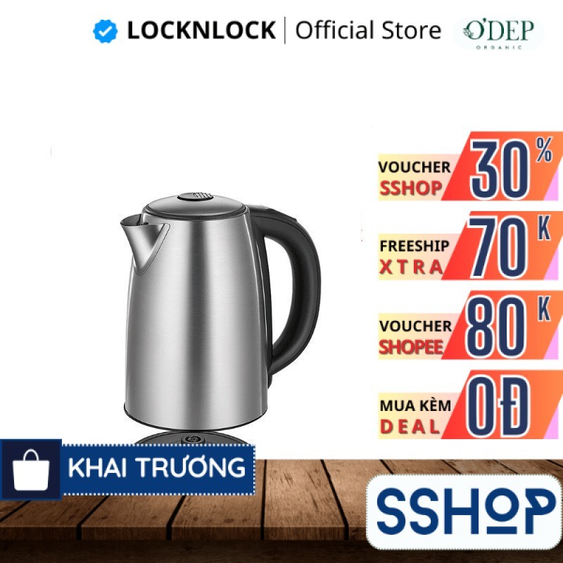 Ấm đun siêu tốc LocknLock 1.7L 2200W tùy chọn nhiệt độ sôi, giữ ấm pha sữa EJK136SLV - SSHOP SSO