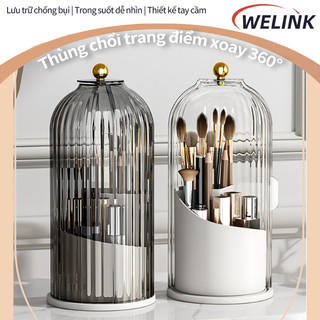 Hộp đựng mỹ phẩm chống bụi trong suốt xoay 360 độ，Giá đựng cọ trang điểm có nắp trang trí