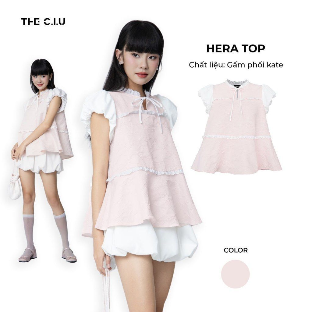 Áo kiểu babydoll nữ tay phồng THE C.I.U, áo dáng xòe nữ tính – Hera Top (không kèm chân váy)