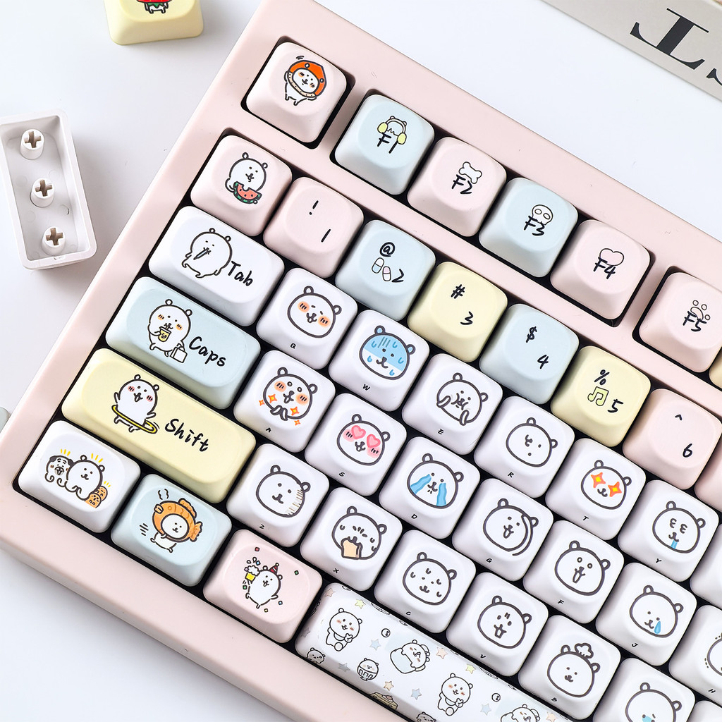 Joke Bear Keycap 130 Phím MOA Profile PBT Aula F75 F99 RK100 Nhuộm Thăng Hoa Cơ Keycaps Hoạt Hình Vò