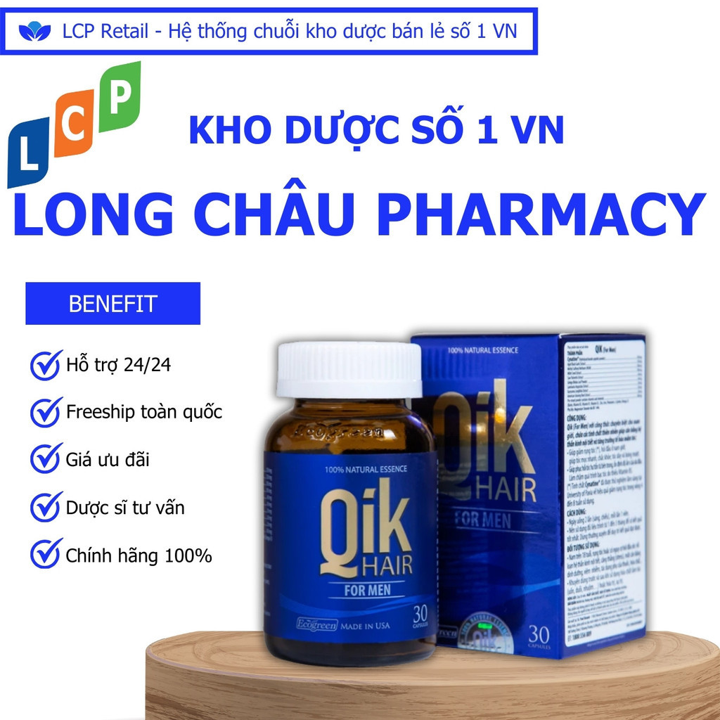 Viên uống Qik Hair For Men Ecogreen dưỡng chất cho tóc chắc khỏe nam giới (30 viên)