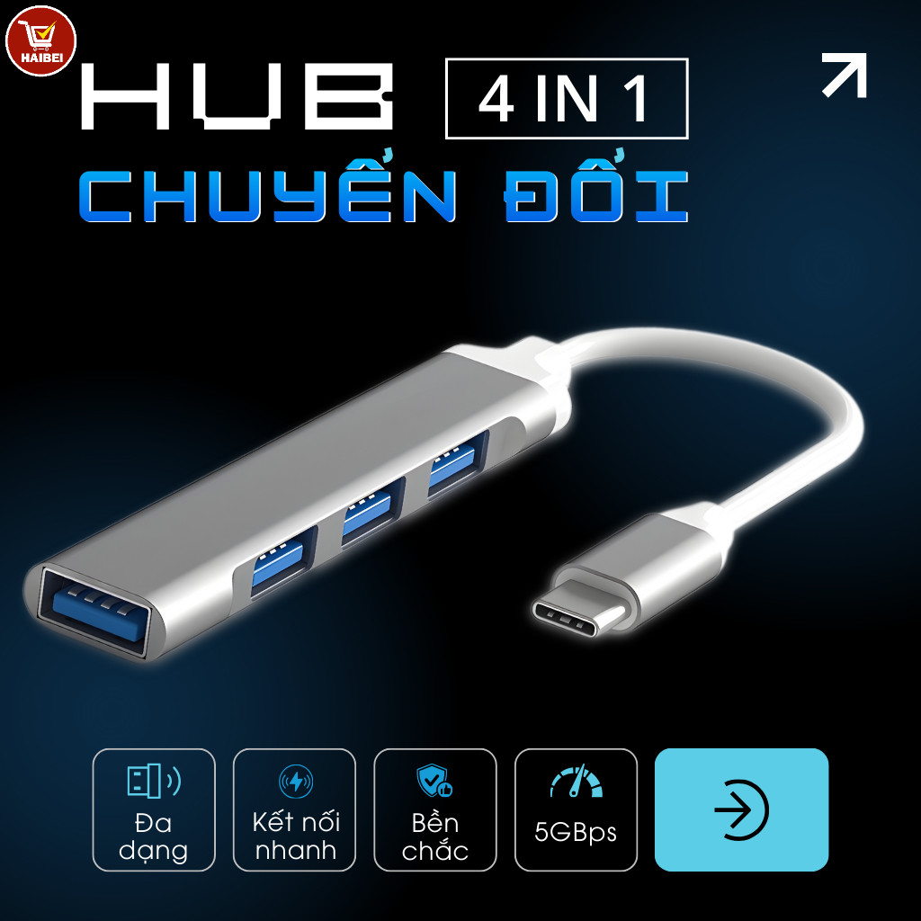 Trạm kết nối USB, hub đa chức năng 4 trong 1 Type-C, bộ mở rộng cho máy…