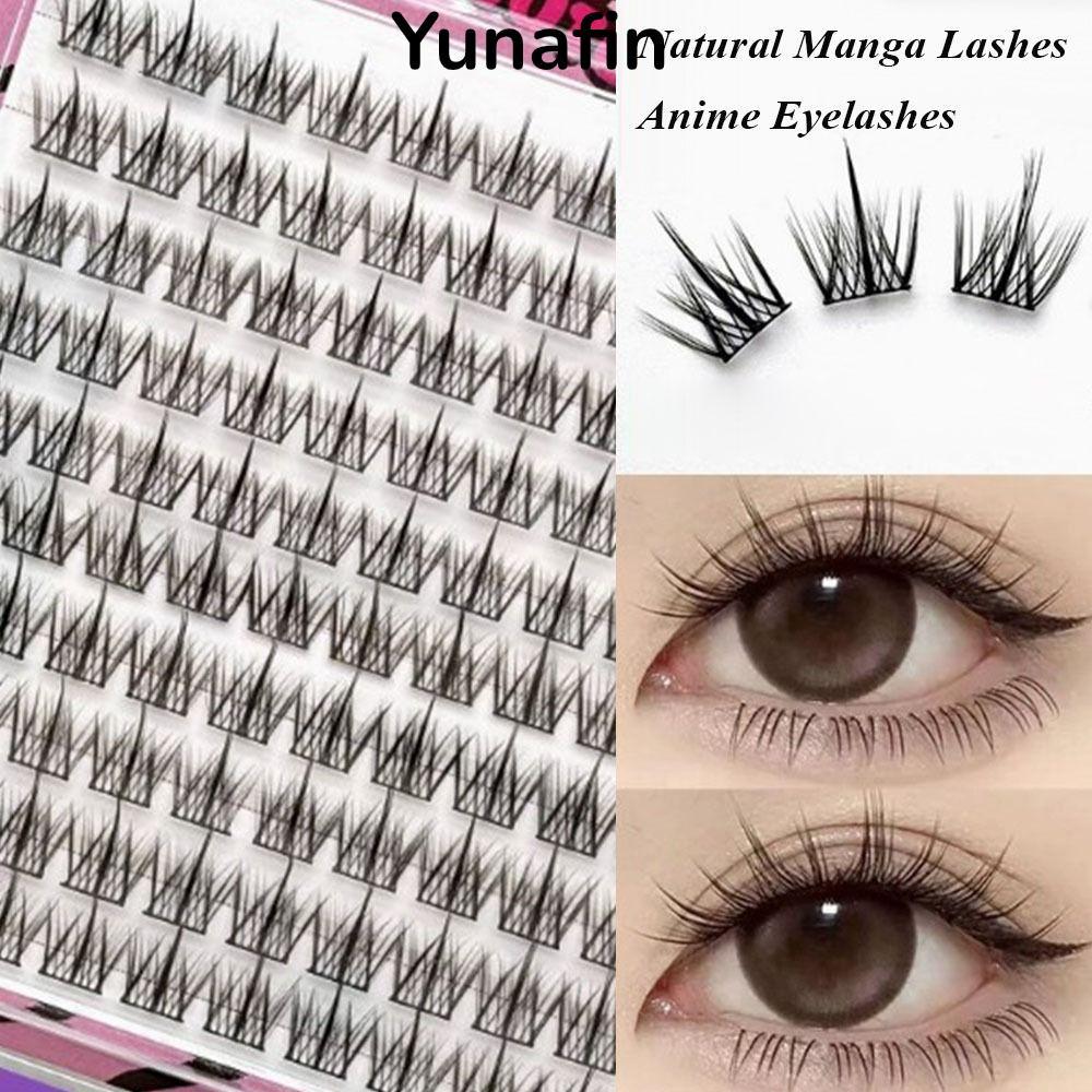 Lông mi Manga tự nhiên YUNAFIN, Lông mi giả 6-15mm 10 hàng, Lông mi Anime dung lượng lớn màu đen / n