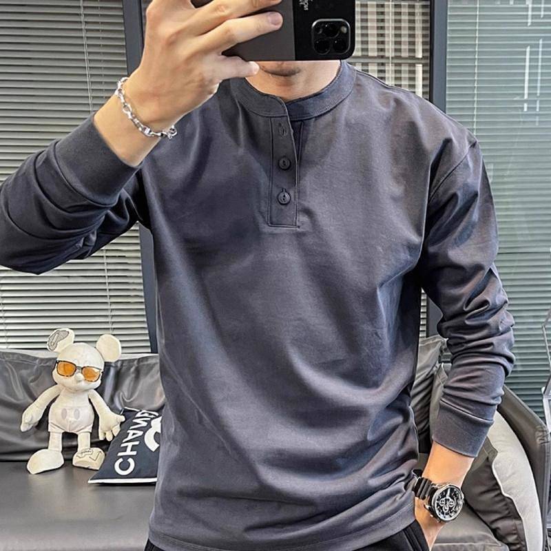 150.00kg plus Size Long-Sleeved T-shirt Men's Spring and Autumn Hengli Collar Pullover Trendy Casual