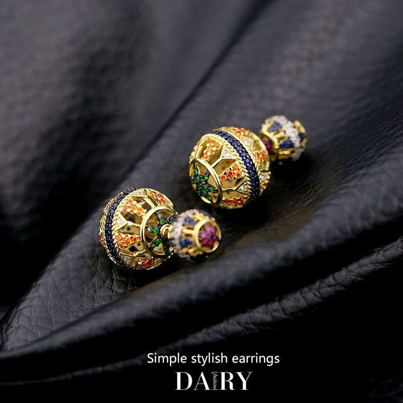 Hot Sale#Elegant Personality Big Brand Tribal Ethnic Style Retro Colorful Front and Back Ball Stud E