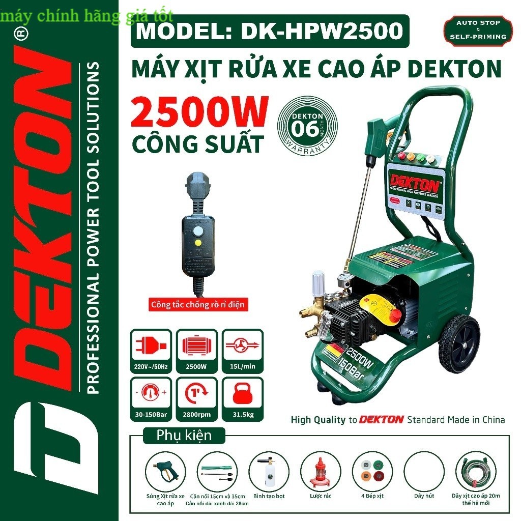 Máy Xịt Rửa Công Nghiệp Cao Áp 2500W - Dekton HPW2500 Máy chính hãng GT