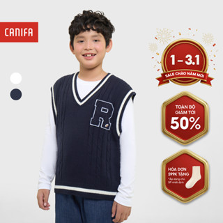 Áo len gile bé trai CANIFA không tay cổ V thêu họa tiết 2TE25C001 