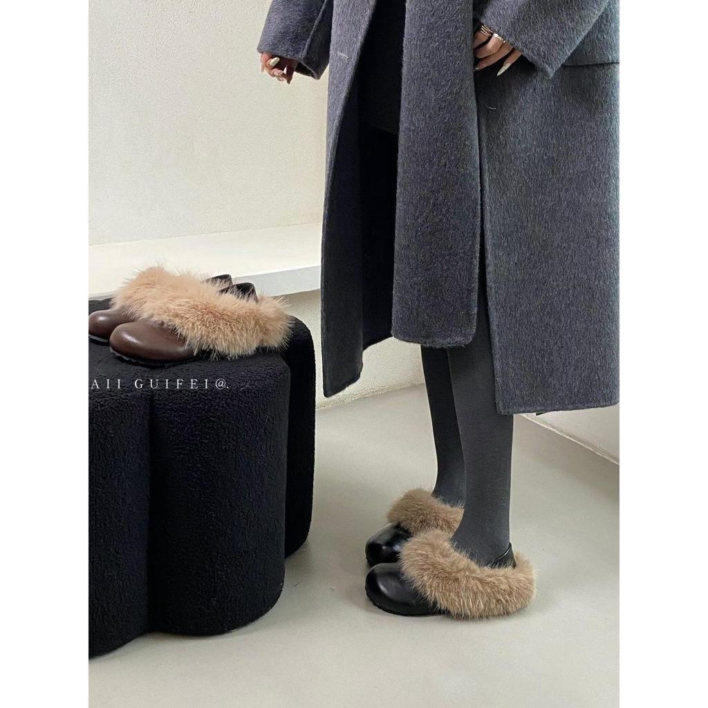 AII GUIFEI Phong Cách Hàn Quốc Hai Cánh Có Thể Tháo Rời Cáo Sang Trọng Ấm Áp Giày Đơn Nữ Preppy Phon