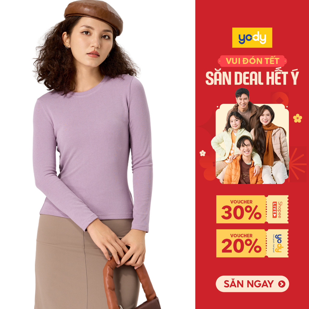  Áo thun thu đông nữ YODY áo giữ nhiệt cổ tròn xtra heat ấm áp tôn dáng ATN7006  WCTL25F028  