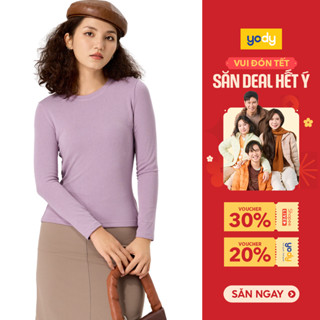  Áo thun thu đông nữ YODY áo giữ nhiệt cổ tròn xtra heat ấm áp tôn dáng ATN7006  WCTL25F028  