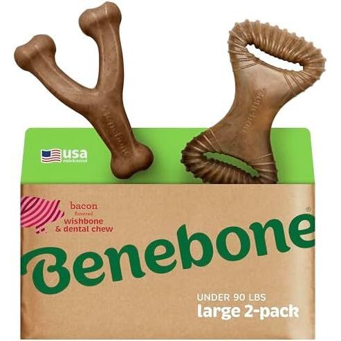 Đồ chơi nhai chó 4 gói lớn Benebone dành cho người nhai hung hãn, Sản xuất tại Mỹ, 90lbs và dưới