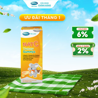  Thực phẩm bảo vệ sức khỏe NAT C Yummy Gummyz  hương cam  bổ sung Vitamin C hằng ngày  Hộp 25 túi 2 viên  