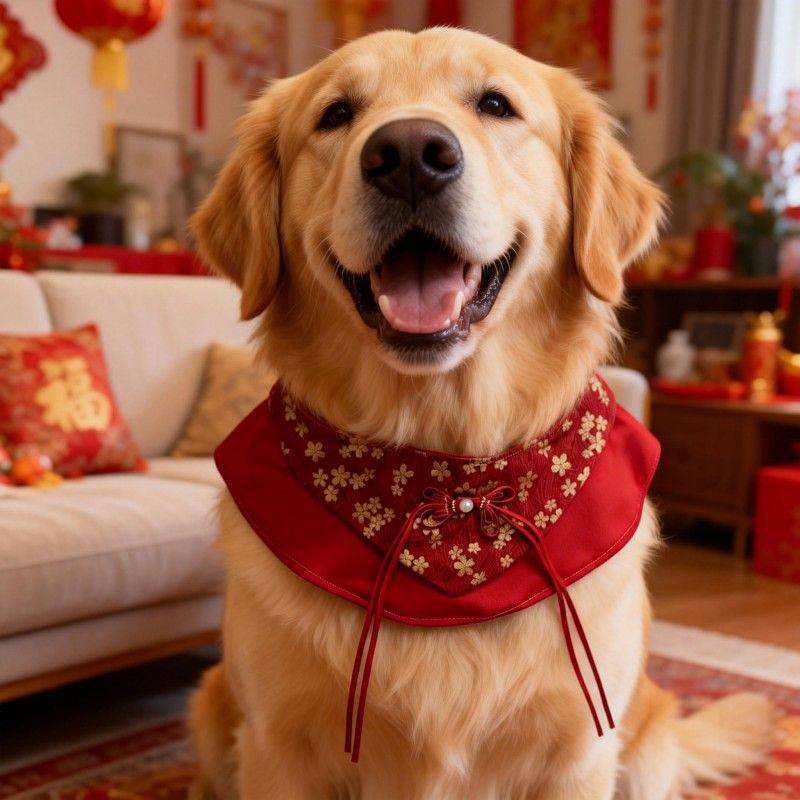 Spring Festival Scarf Saliva Towel round Pocket Small, Medium and Large Dogs Samoyed Golden Retrieve