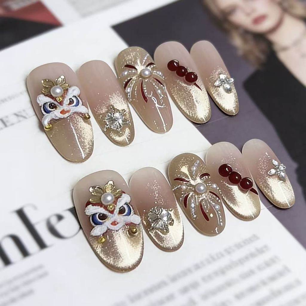 Daiyueda Móng Tay Tay Tay Phong Cách Năm Mới Sư Tử Đánh Thức E083 Vẽ Tay Pháp Đuổi Theo Phong Cách M