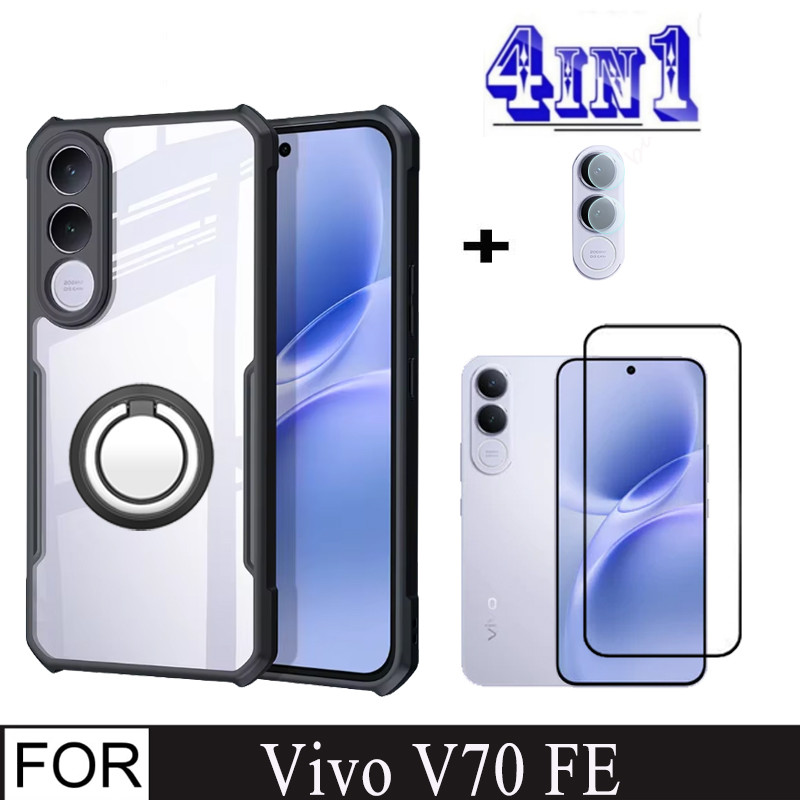 Ốp Điện Thoại Chống Sốc Vivo V70 FE Cho Vivo X200 FE V70 Elite 4in1 Kính Cường Lực Riêng Tư + Giá Đỡ