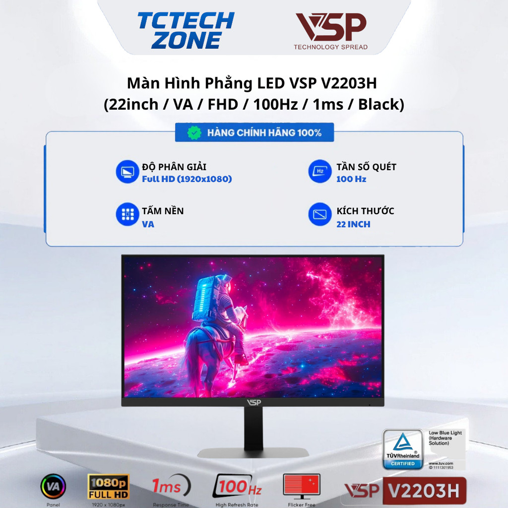 Màn Hình Phẳng LED VSP V2203H (22inch / VA / FHD / 100Hz / 1ms / Black) Chính Hãng 100%