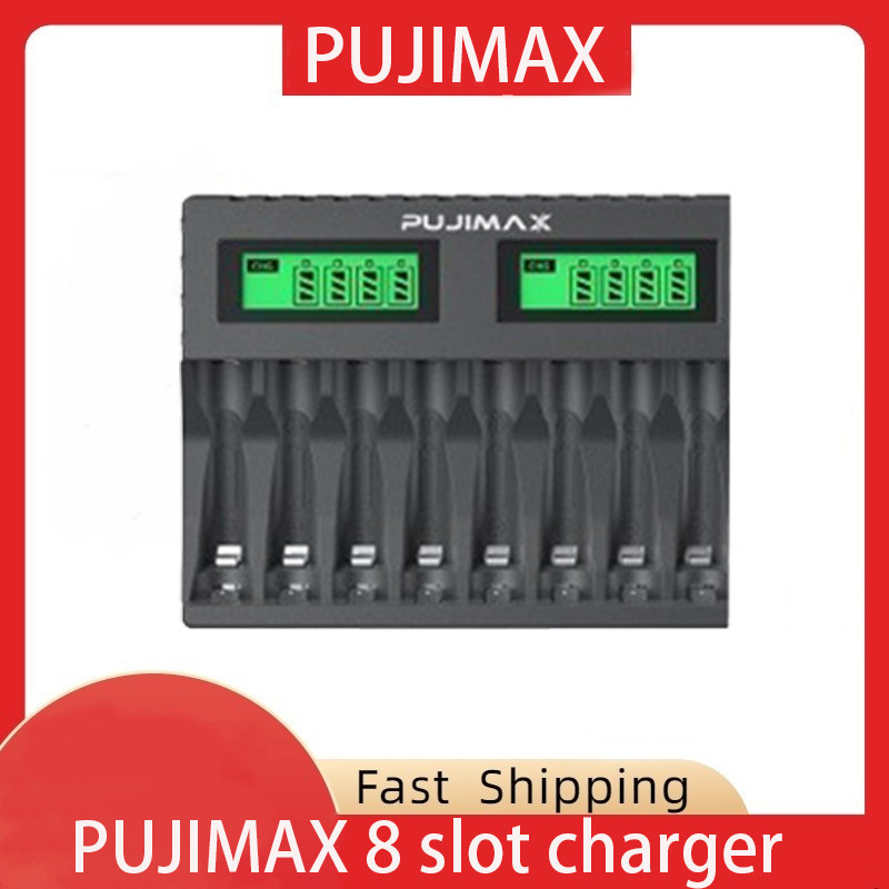 Pujimax Smart Battery, Ailup AAA / AA Battery with LED Display, 8 Slot Charger
