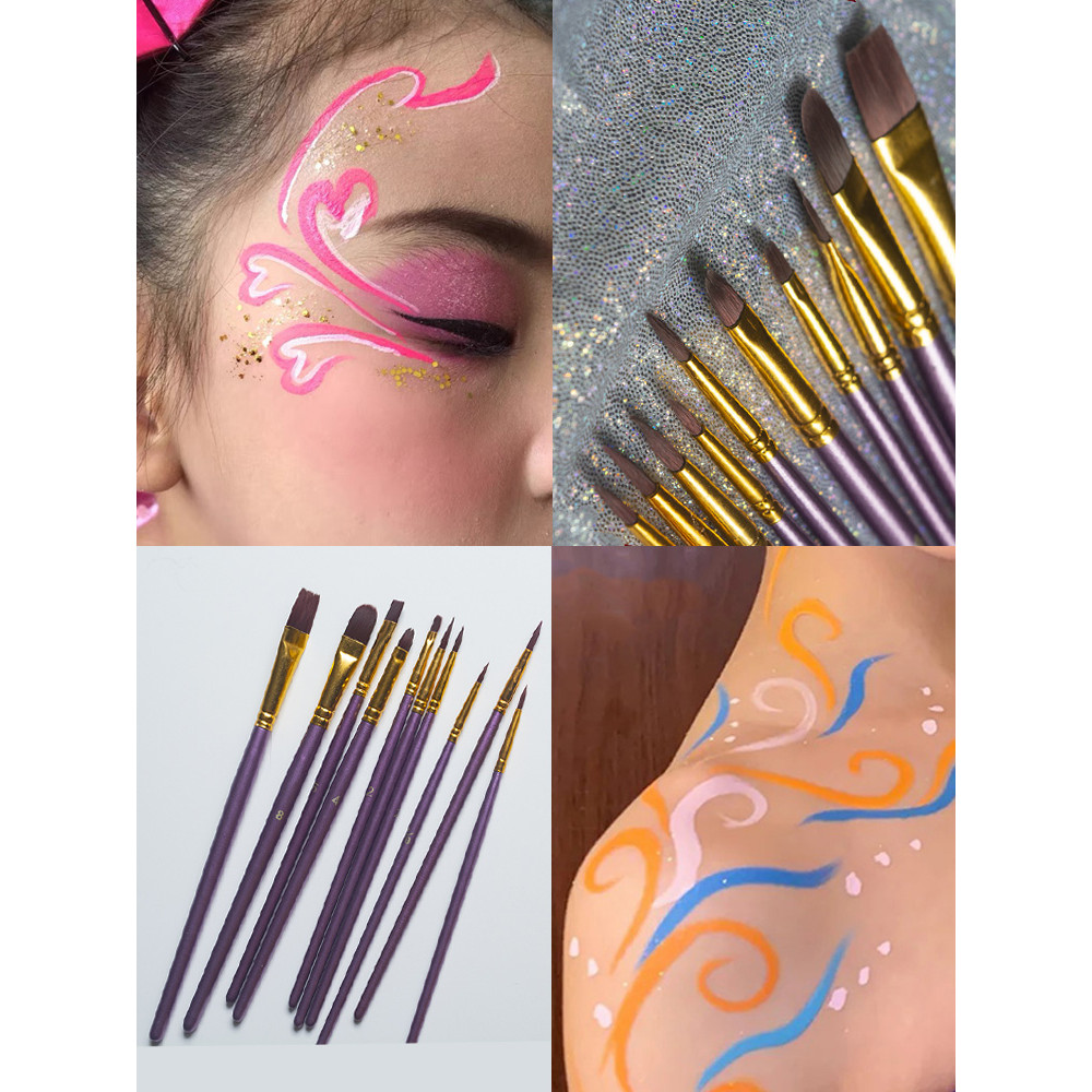 Body Face Color Paint Brush Smudge Gradient Gouache Oil Paint Brush Hook Line Flat Brush 10 Bộ cọ tr