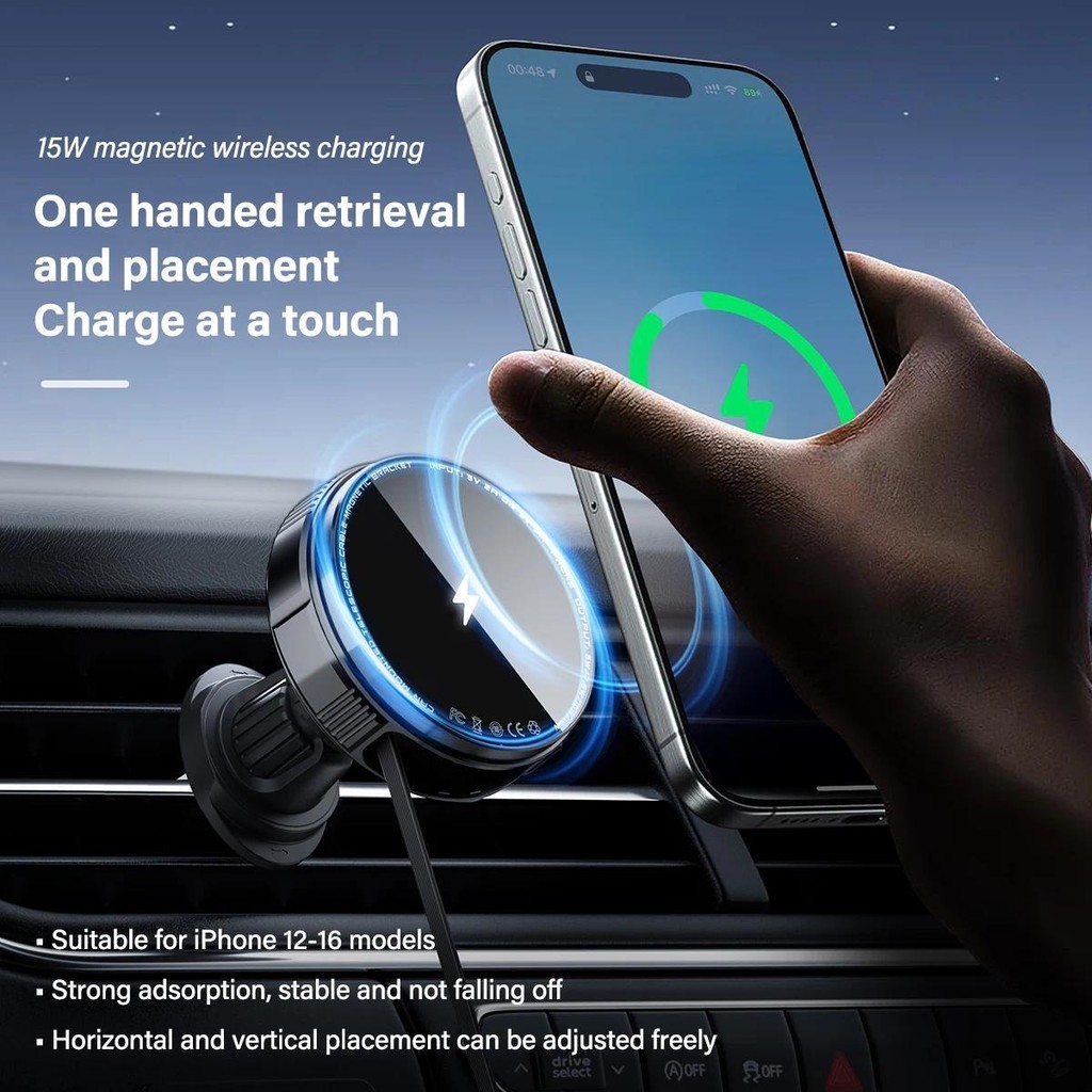 Giá đỡ điện thoại ô tô từ tính 15W sạc không dây Vent Magsafe Ring Car MountFit cho iPhone 14 13 12 