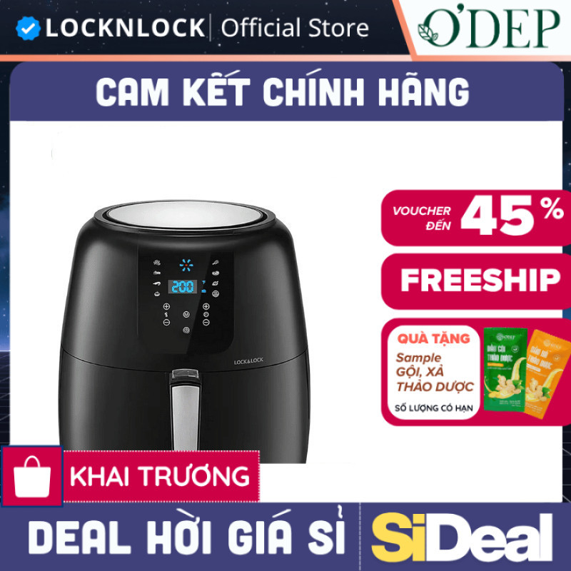 Nồi chiên không dầu 5,2L LocknLock Chính hãng 1800W EJF357BLK - SIDEAL SIL
