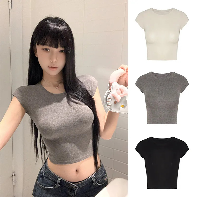 [SHINE GIRL] Moses Queen / Moses Queen Crop Top Hot GIRL Slim-fit Áo thun ngắn tay cổ tròn tay ngắn