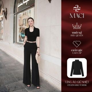  Quần Suông Đen Gân Nổi Chất Liệu Chéo Hàn Cao Cấp MACI by MKC MCQQTDE0100 Thời Trang Nữ Thiết Kế Độc Quyền 
