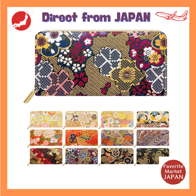 [leo&aoi] Ví dài Nishijin-ori vải kinran, ví kiểu khóa tròn, ví dài khóa kéo, ví đựng thẻ, ngăn tiền